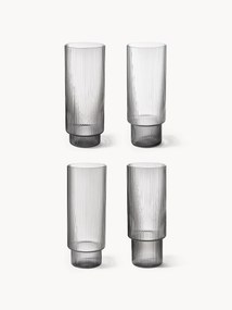 Mondgeblazen longdrinkglazen Ripple met groefreliëf, 4 stuks