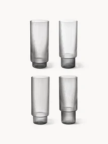 Mondgeblazen longdrinkglazen Ripple met groefreliëf, 4 stuks
