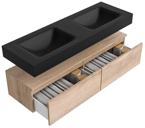 Zaro Alan badmeubel 140cm washed oak 2 lades met vrijhangende wastafel cloud dubbel zonder kraangat urban