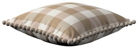 Dekoria Kussenhoes Wera met pompons, wit-beige geruit 45 x 45 cm