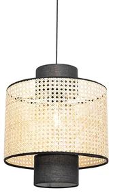 Landelijke hanglamp zwart met rotan - KataOosters, Landelijk E27 rond Binnenverlichting Lamp