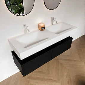 Zaro Alan badmeubel 130cm urban 2 lades met vrijhangende wastafel cloud dubbel 2 kraangaten talc