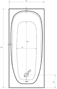 Badstuber Linea ligbad 170x75cm wit