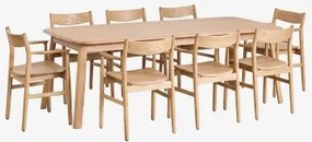 Uitbreidbare Eettafelset 220-320x95 Cm Treveris En 8 Eikenhouten Eetkamerstoelen Mireita Eikenhout - Sklum
