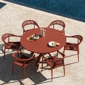 [*] Uitschuifbare Ronde Tafelset 145-200x145 Cm Barces En 6 Stapelbare Tuinstoelen Met Armleuningen In Aluminium Amatria Rode Dakpan - Sklum