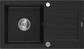 Mexen Pablo granitische spoelbak 1-kommer met afdruiprek 752 x 436 mm, zwart, sifon chroom - 6510751010-77