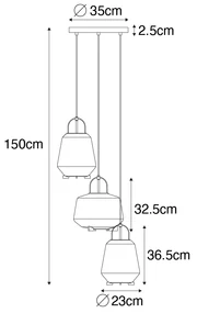 Hanglamp zwart met smoke glas rond 3-lichts - Kevin Art Deco E27 Binnenverlichting Lamp