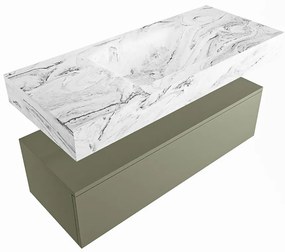 Mondiaz Alan DLux badmeubel 110cm army 1 lade met wastafel glace midden zonder kraangat