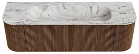 Mondiaz Kurve-dlux 150cm badmeubel ronding links/rechts walnut met 1 lade en 2 deuren en wastafel big medium midden 1 kraangat glace