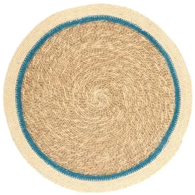 Placemat naturel, zeegras, blauwe rand,Ø38 cm