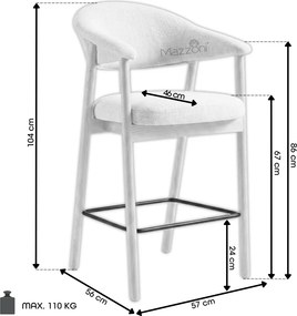 GARDA crème beige (stof Harmony 110) / gebleekt eiken geolied - GESTOFFEERDE BARKRUK VOOR KEUKEN/BAR