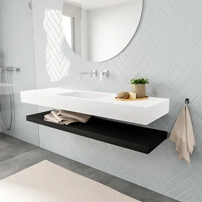 Zaro ALAN vrijhangende wastafel 150cm met wasbak Enkel midden en solid suface planchet in kleur Zwart mat 0 lade(s)