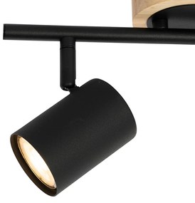 Moderne Spot / Opbouwspot / Plafondspot zwart met hout kantelbaar 2-lichts - Jeana Modern, Industriele / Industrie / Industrial GU10 Binnenverlichting Lamp