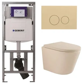 QeramiQ Dely Swirl Toiletset - 36.3x51.7cm - Geberit UP320 Burda inbouwreservoir - 35mm zitting - bedieningsplaat beige - ronde knoppen - beige 0701131/SW1102365/SW1000771/SW1026259
