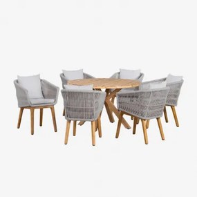 Set Van Ronde Houten Tafel (ø120 Cm) Naele En 6 Barker Eetkamerstoelen Ijsgrijs - Sklum