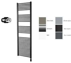 Sanicare electrische design radiator 172 x 60 cm. mat zwart met WiFi thermostaat chroom HRAWC601720/A