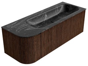 Mondiaz Kurve-dlux 125cm badmeubel ronding links walnut met 1 lade en deur en wastafel big medium rechts zonder kraangat lava
