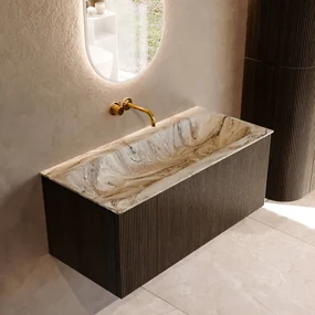 Mondiaz Kurve-dlux 100cm badmeubel shadow met 1 lade en wastafel big medium midden zonder kraangat glace