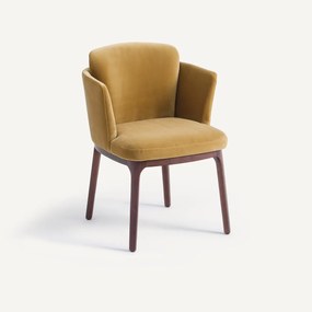 Fluwelen tafelfauteuil met walnoten poten Jabote