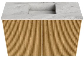 Mondiaz Joya DLux 60cm toiletmeubel oak met wastafel faye midden zonder kraangat glace