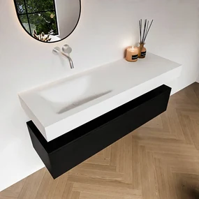 Zaro Alan badmeubel 140cm urban 1 lade met vrijhangende wastafel cloud links zonder kraangat talc