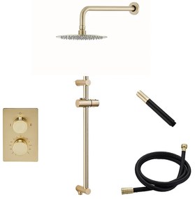 Saniclear Brass Pro inbouw regendouche met 20cm hoofddouche, wandarm en glijstang geborsteld messing