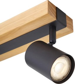 Plafondlamp zwart met hout 2-lichts verstelbaar rechthoekig - Jeana