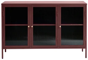 Dressoir Met Ribbelglas Rood - 132x40x85cm.