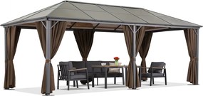 Milos tuinhuisje 3x6m met muggennet en bruine gordijnen Tuinpunt