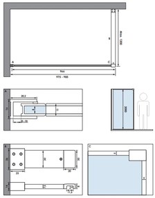Brauer Gold Frame inloopdouche helder glas 100x200 met muurprofiel en lijst rondom goud geborsteld