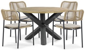 Tuinset Ronde Tuintafel 4 personen 120 cm Aluminium/rope Taupe  Coco Penya/Rockville