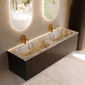 Mondiaz Kurve-dlux 150cm badmeubel shadow met 2 lades en wastafel stor small dubbel 2 kraangaten glace