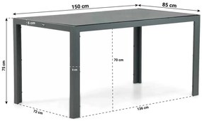 Tuinset 4 personen 150 cm Aluminium/textileen Grijs Domani Furniture Carino/Venustas