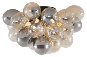 Design plafondlamp zwart met amber en smoke glas 6-lichts - Uvas