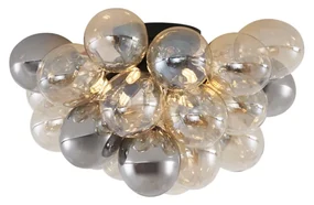 Design plafondlamp zwart met amber en smoke glas 6-lichts - Uvas Design G9 bol / globe / rond Binnenverlichting Lamp