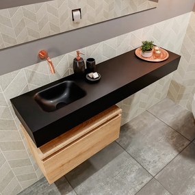 Mondiaz Andor toiletmeubel 60cm eiken met zwarte wastafel 120cm links zonder kraangat