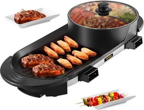 VEVOR 2 in 1 BBQ Grill Hete Pot 2200W Multifunction Elektrische Grill Hot Pot 67 x 28 x 17 cm Grill Indoor Hot Pot Gemaakt van Aluminium, Roestvrij Staal en Gehard Glas met 5 Snelheden en Olielekpoort