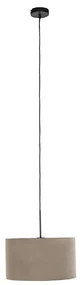 Stoffen Hanglamp met velours kap taupe met goud 35 cm - Combi Landelijk / Rustiek E27 cilinder / rond rond Binnenverlichting Lamp