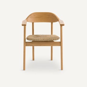 Tafel fauteuil in massief eik en stro, Arié