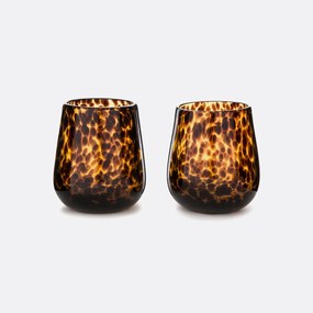 Set van 2 kaarshouders in amberkleurig glas, Fauvita