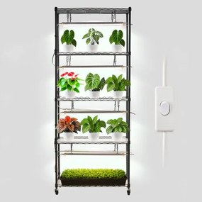 VEVOR DIY plantenrek met kweeklampen, plantenstandaard met wielen, 192W 5000K full spectrum lampen, metalen plantenrek, bloemenrek voor zaaien, 750x350x1800mm