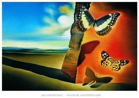 Salvador Dali - Paysage Aux Papillons Kunstdruk, Salvador Dalí, (70 x 50 cm)