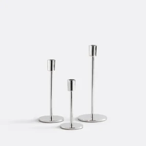 Set van 3 verchroomde aluminium metalen kandelaars Oror