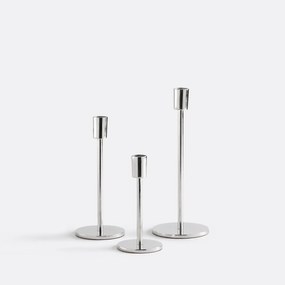 Set van 3 verchroomde aluminium metalen kandelaars Oror