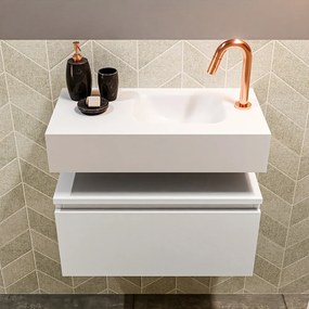 Mondiaz Andor toiletmeubel 60cm mat wit met witte wastafel rechts met kraangat