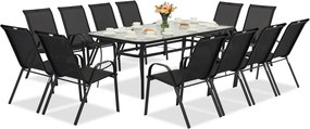 Modena metalen tuinmeubel voor 12 personen met grote tafel Garden Point zwart