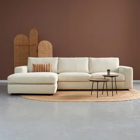 PEPP Interiors Uno Hoekbank Mega Ribstof Creme Links