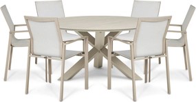 Tuinset Ronde Tuintafel 6 personen 150 cm Aluminium Zand/Beige Lifestyle Garden Furniture Timo/Xento