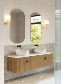 Muebles Ezra badmeubel ribbelfront 160cm warm eiken met wit toppaneel zonder waskom