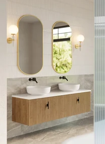 Muebles Ezra badmeubel ribbelfront 160cm warm eiken met wit toppaneel zonder waskom